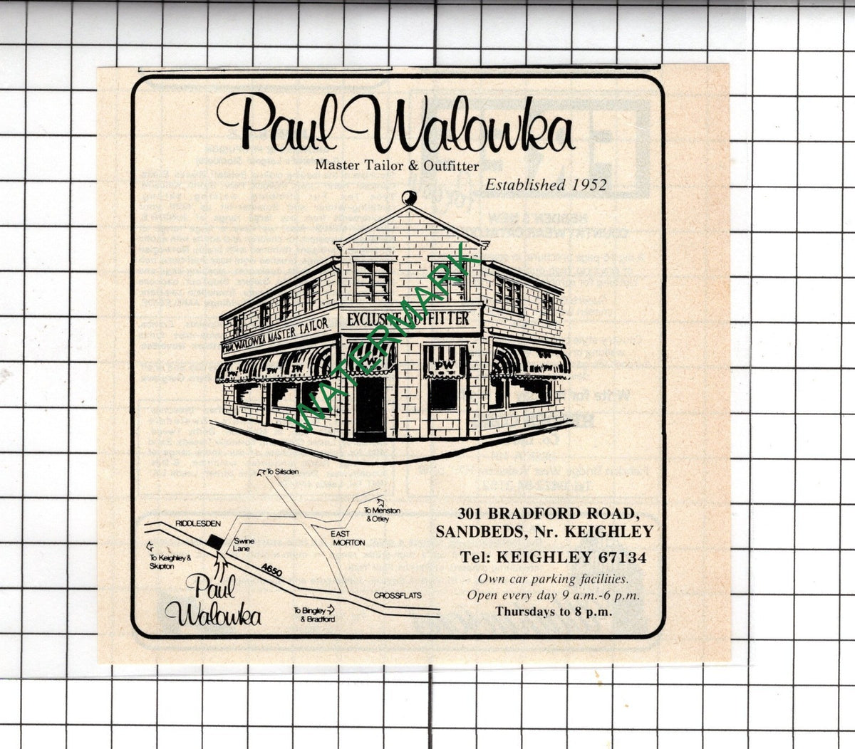 Paul Walowka Tailor 301 Bradford Road Sandbeds Yorkshire - 1982 Small Advert