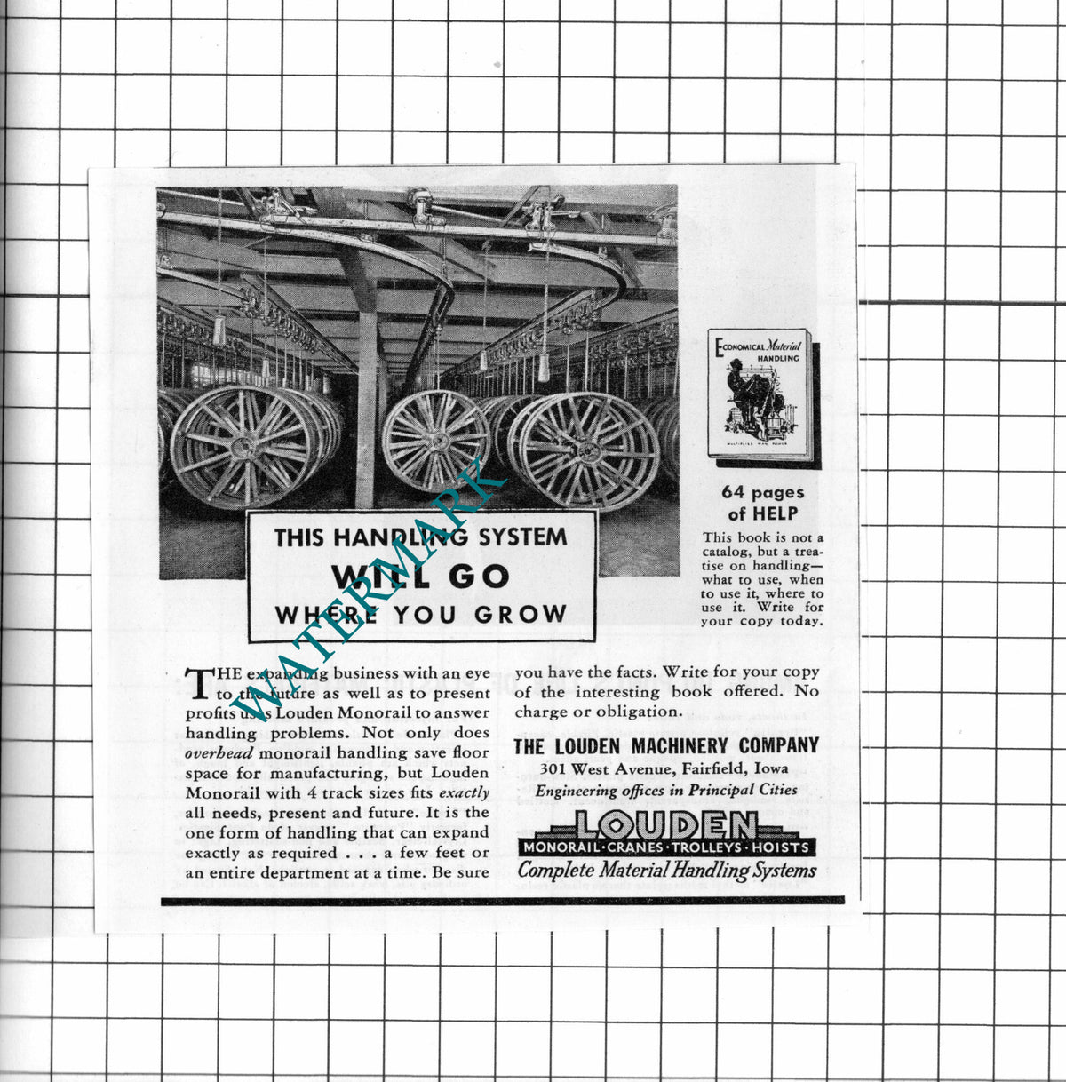 The Louden Machinery Company Fairfield Iowa US Monorail Advert - 1937 Clipping