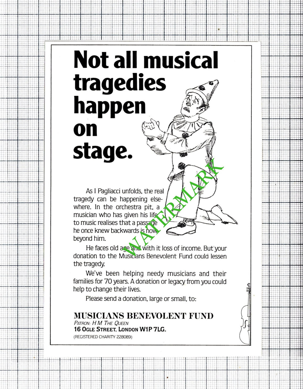 Musicians Benevolent Fund Advert - 1991 Cutting
