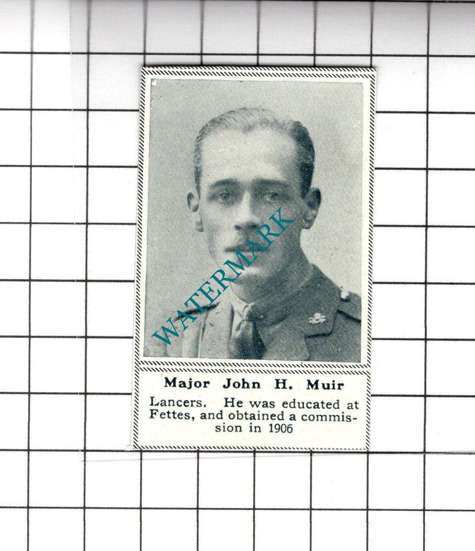 Major John H Muir Lancers WW1 World War One - 1919 SMALL Cutting