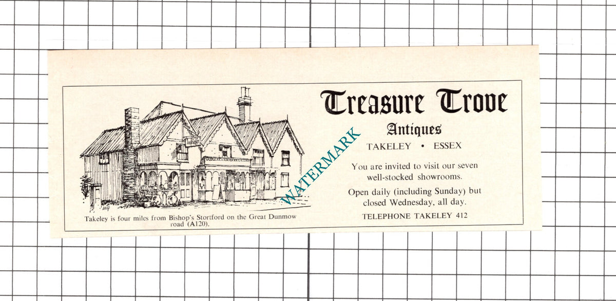 Treasure Trove Antique Shop Takeley Essex Advert - 1972 Clipping