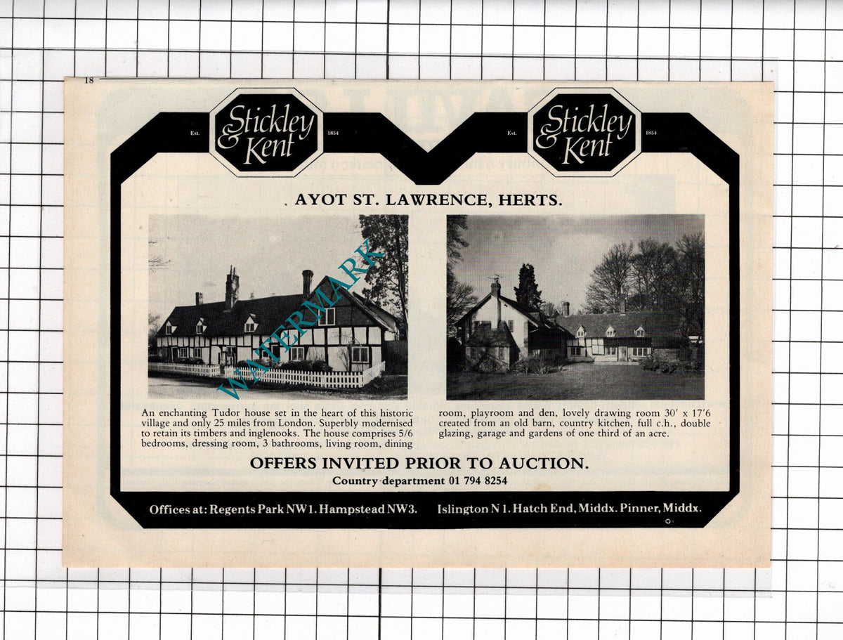 Ayot St Lawrence Hertfordshire House Sale Advert - 1980 Clipping