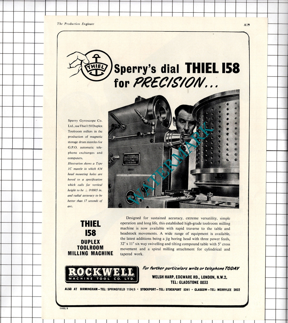 Sperry Gyroscope Co Ltd Rockwell Machine Tool Co Ltd London - 1960 Advert