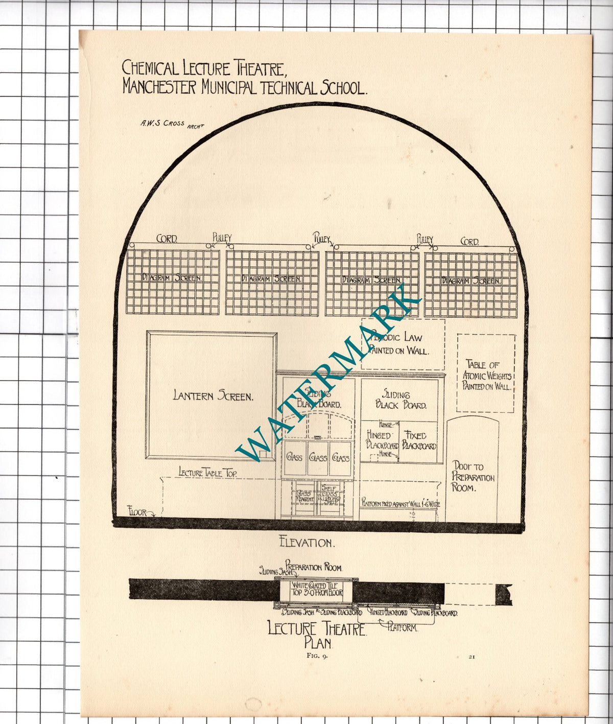 Chemical Lecture Theatre Manchester Technical School AWS Cross -c.1910 Cutting