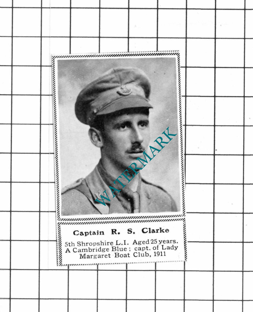 Captain R S Clarke 5th Shropshire LI WW1 - c.1918 SMALL Clipping / Print