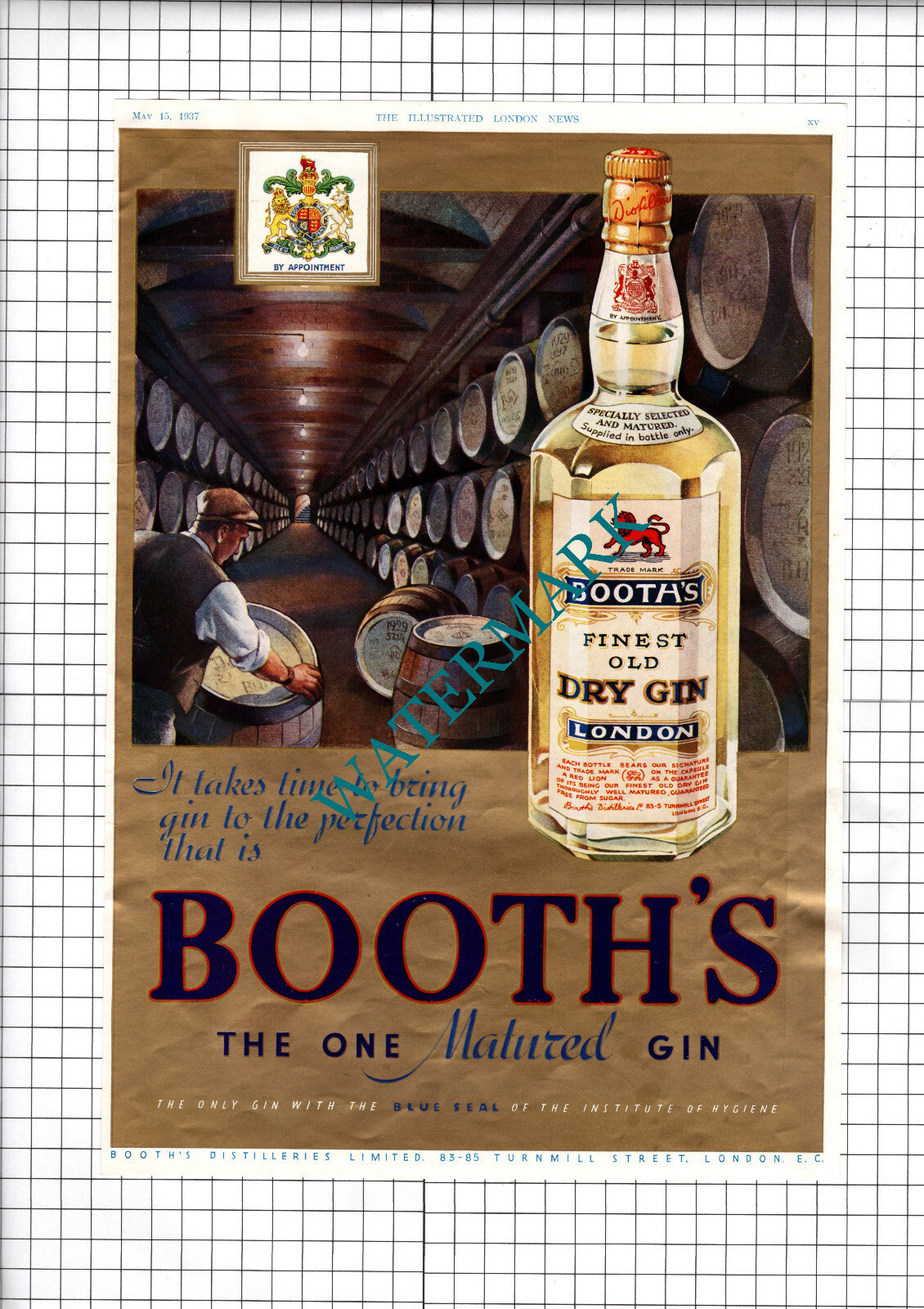 Yardley Advert / Booth's Gin Advert - 1937 News Cutting / Print