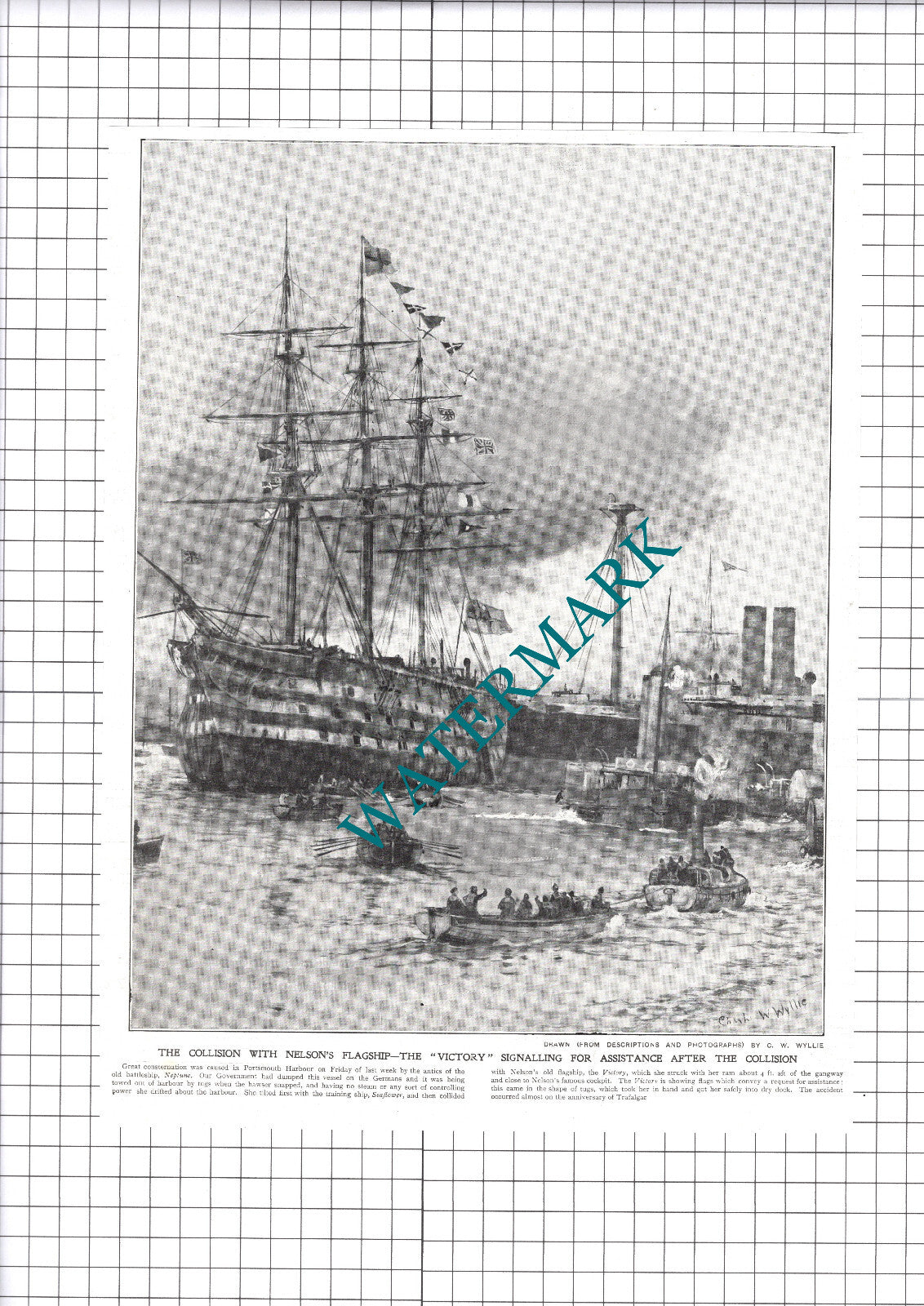 Nelson Ship The Victory Collision Neptune Portsmouth - 1914 Clipping / Print