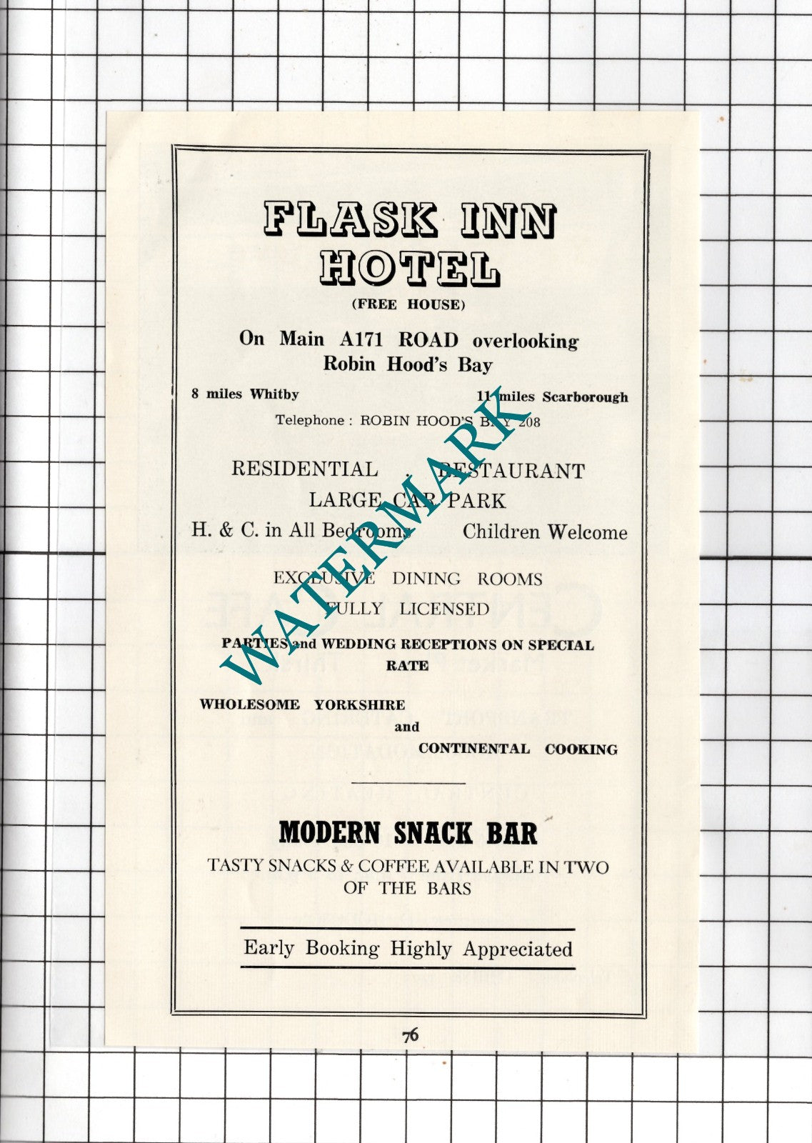 Central Cafe Thirsk Yorkshire D Hodgson / Flask Inn Hotel - c.1960s Advert
