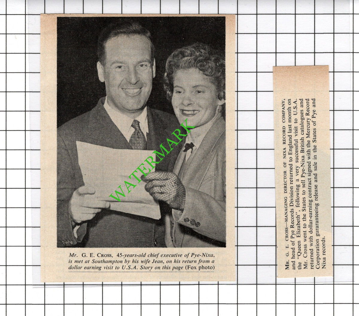 Mr G E Cross Jean Pye Nixa Record Company - 1956 Two-Part Cutting