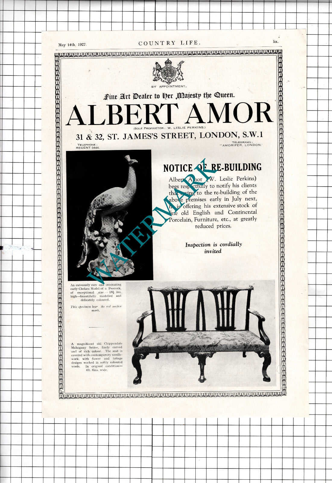 Albert Amor London Art Dealer W Leslie Perkins Advert - 1927 Clipping