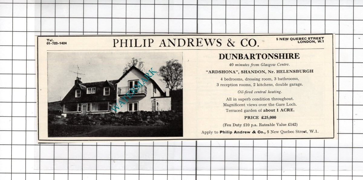 Ardshona Shandon Helensburgh Dunbartonshire - 1967 House Sale Advert