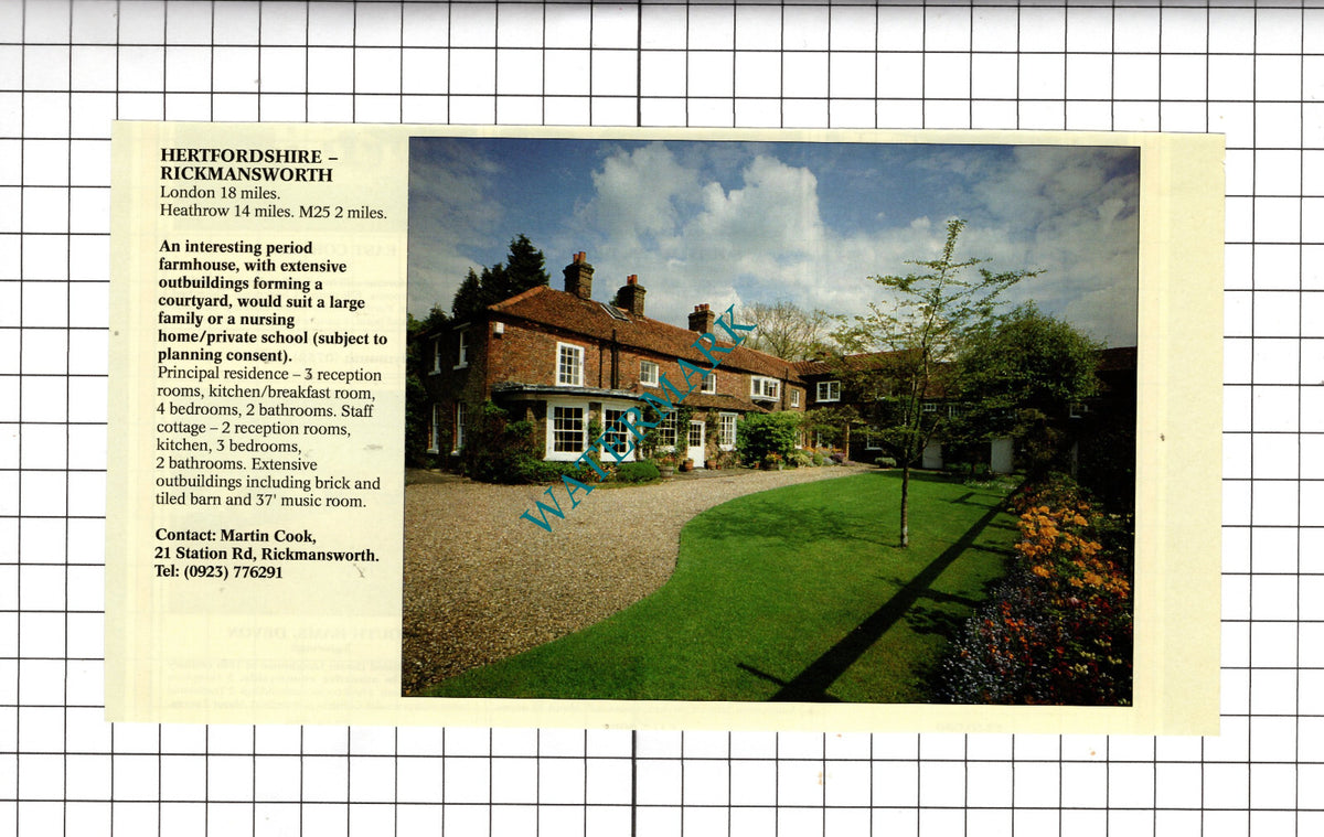 Rickmansworth Hertfordshire Farmhouse House Sale Advert - 1994 Cutting