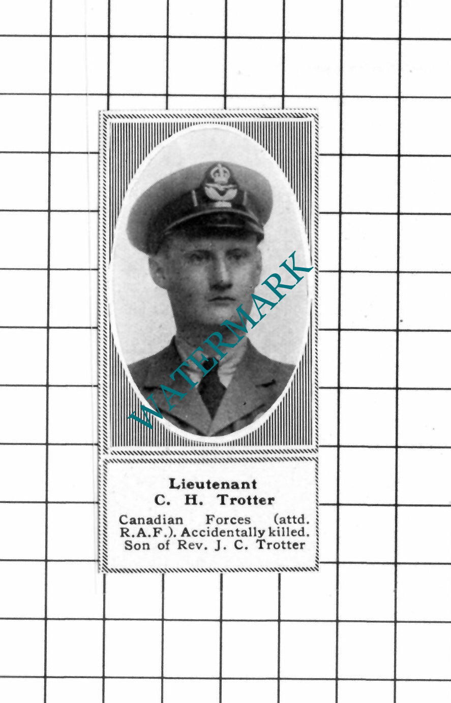 Lt C H Trotter Canadian Forces WW1 - c.1918 SMALL Clipping / Print