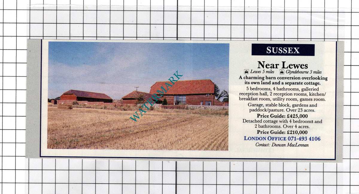 Lewes Glyndebourne Sussex Barn - 1991 House Sale Advert