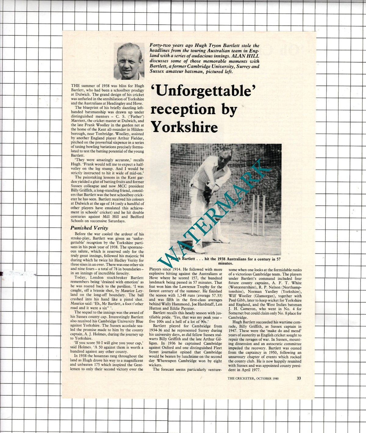 Hugh Tryon Bartlett Cricketer Cricket - 1980 Article