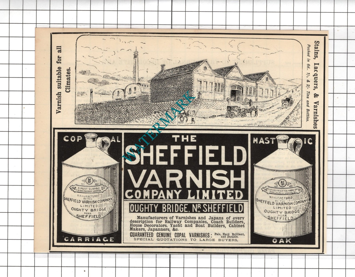The Sheffield Varnish Company Oughty Bridge Sheffield - 1887 Advert