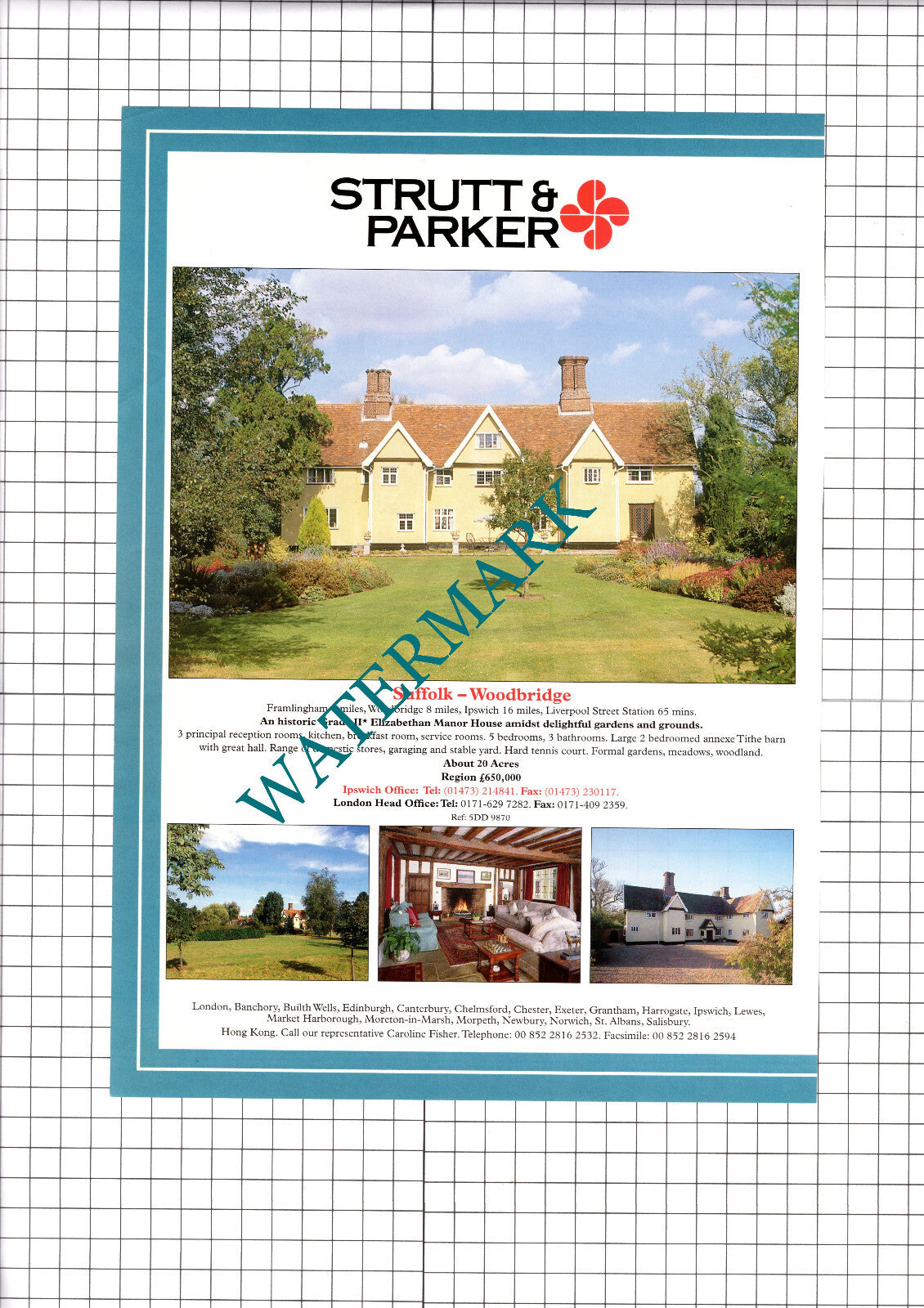 Woodbridge Suffolk Manor House Sale Advert - 1998 Clipping