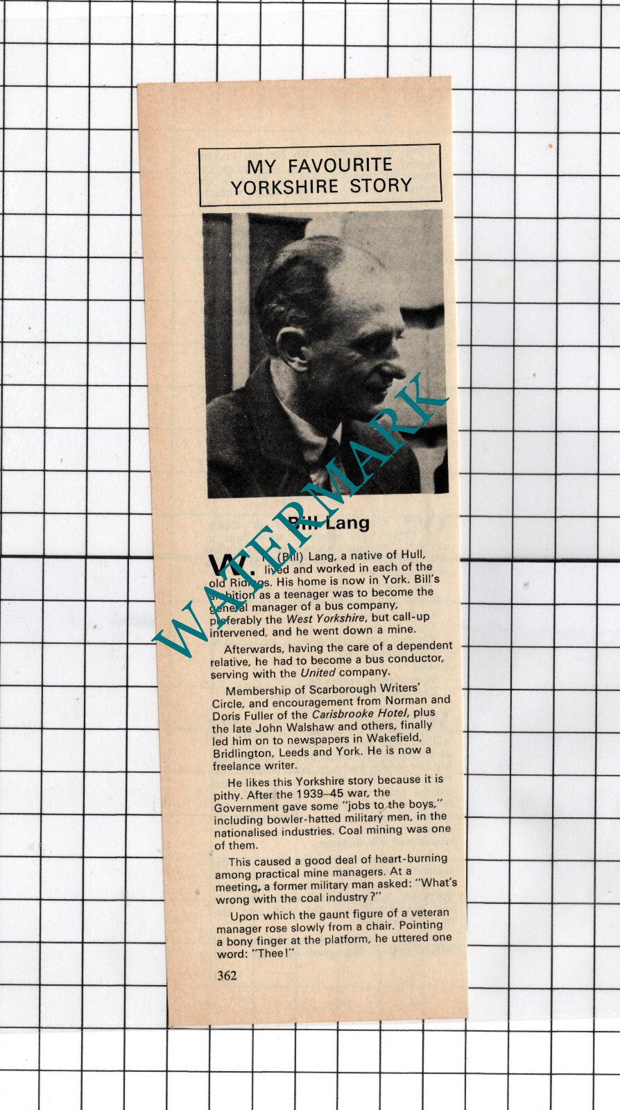 Bill Lang Mr William Lang York Hull - 1975 Small Cutting