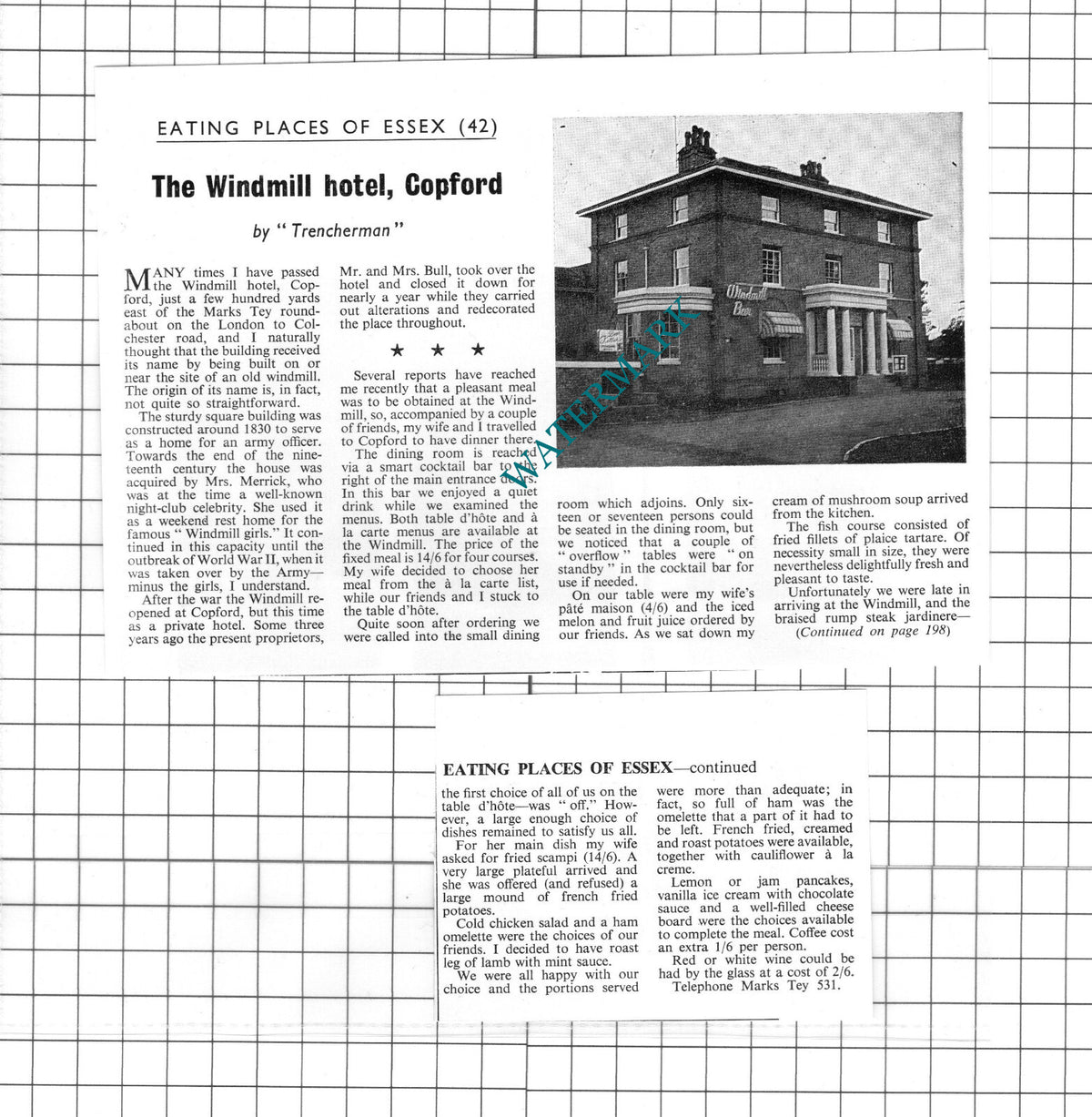 The Windmill Hotel Copford Essex Mrs Merrick - 1967 Two-Part Clipping