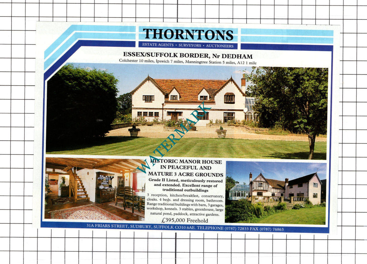 Dedham Essex Manor House Sale Advert - 1991 Clipping