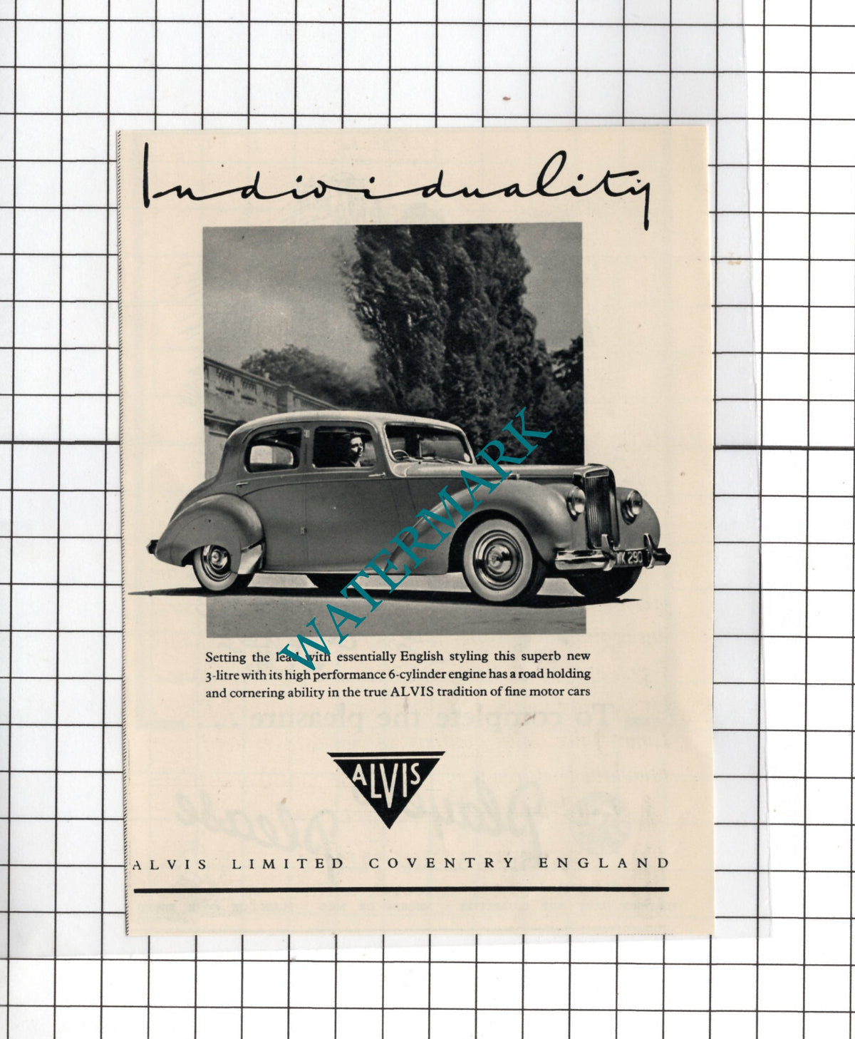 Alvis Car Advert - 1950 SMALL Cutting