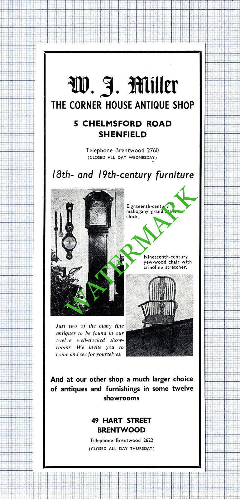 W J Miller The Corner House Antique Shop Shenfield Essex Advert - 1969 Cutting