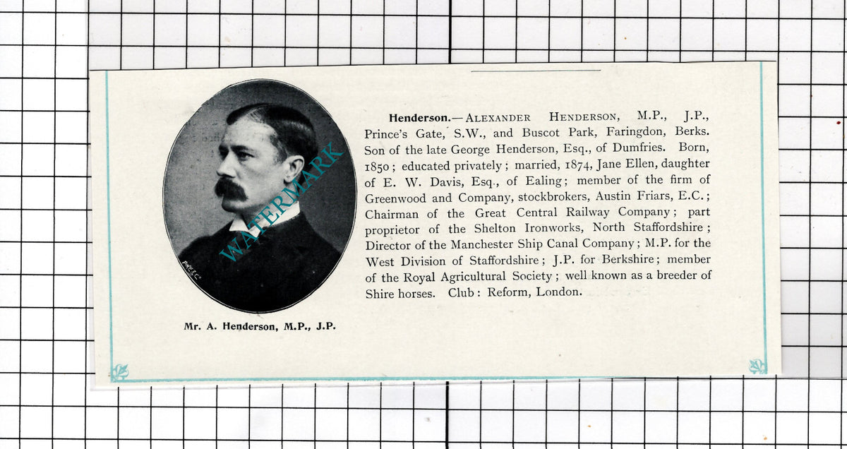 Mr Alexander Henderson MP Buscot Park Faringdon Berkshire - c.1900 Cutting