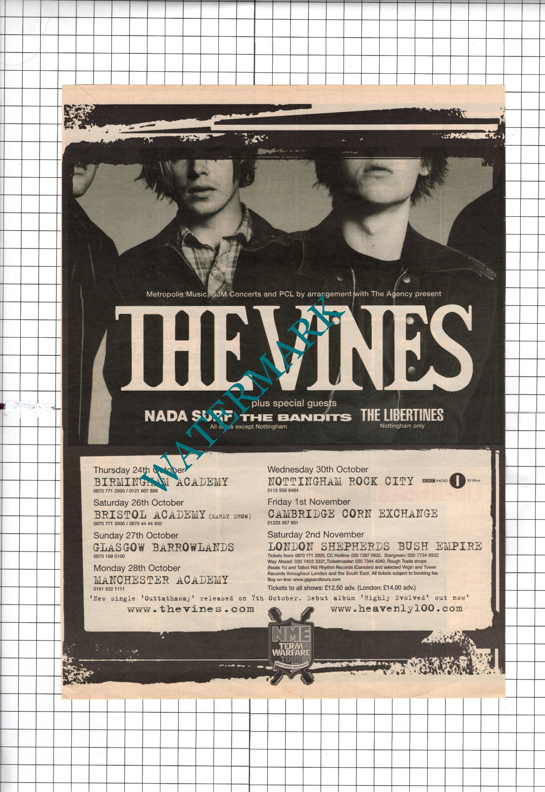 The Vines Tour Advert - 2002 Magazine Cutting / Print