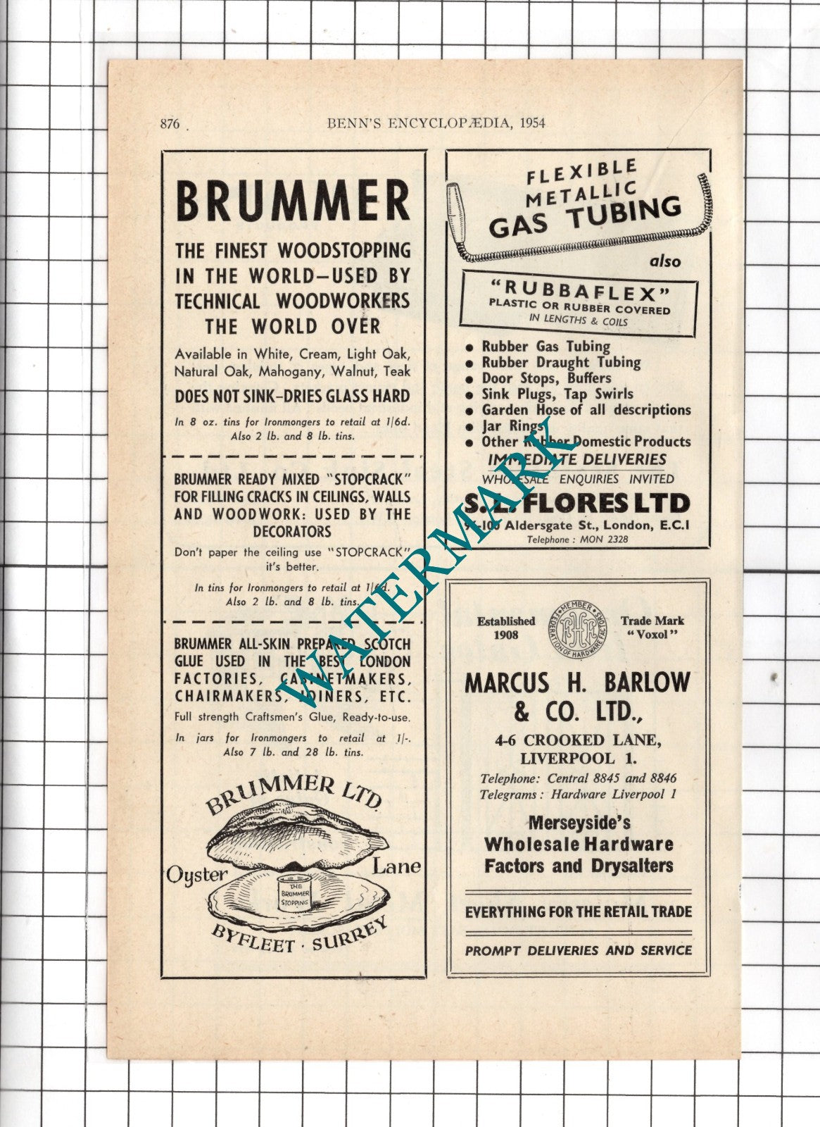 Brummer Ltd Byfleet Surrey / S L Flores Marcus Barlow Liverpool - 1954 Advert