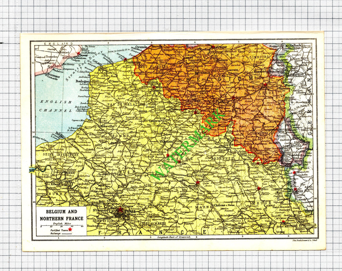 Belgium and Northern France Small Map WW1 - c.1920 Cutting / Print