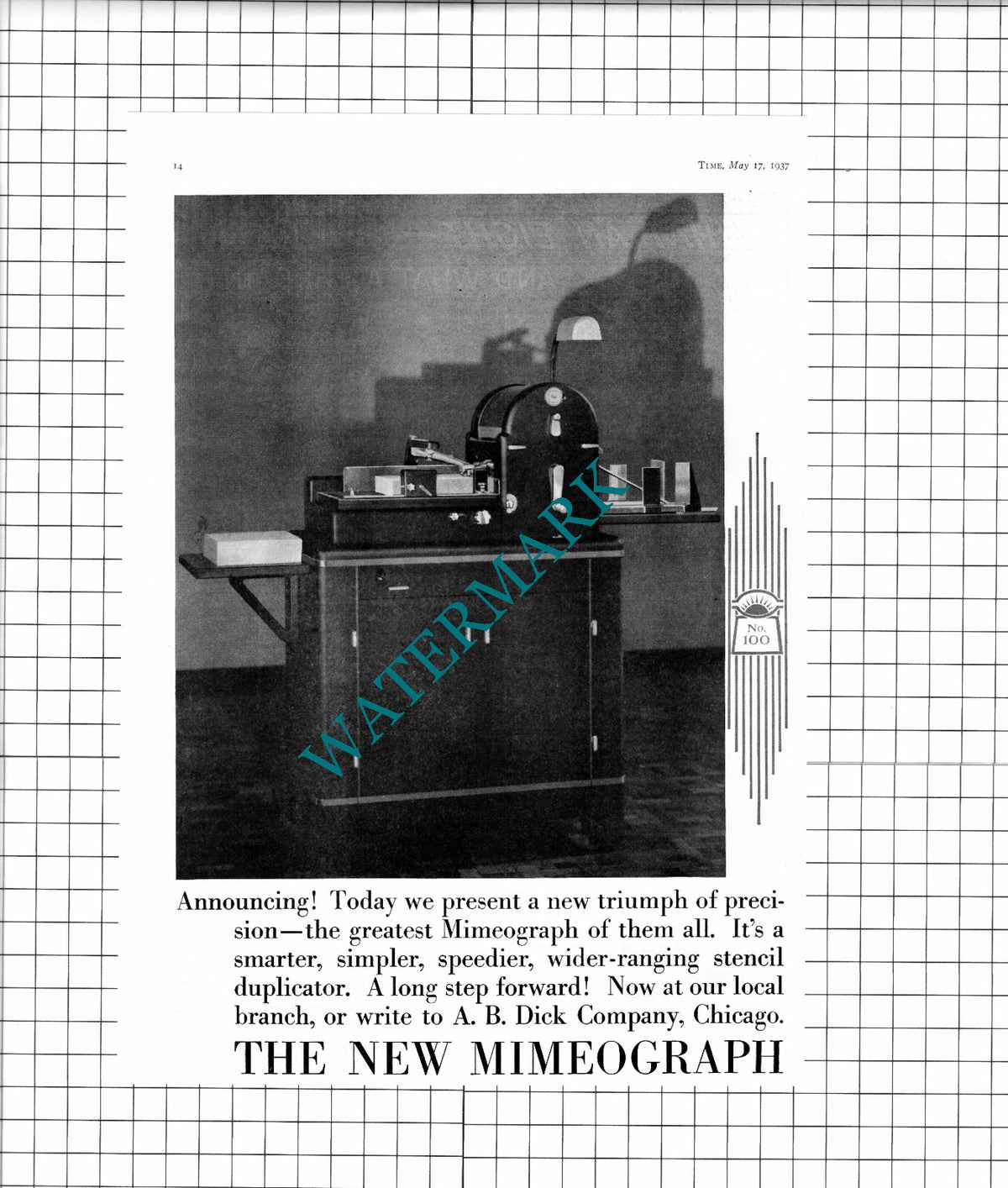 Mimeograph A B Dick Company Chicago ADVERT - 1937 Clipping / Print