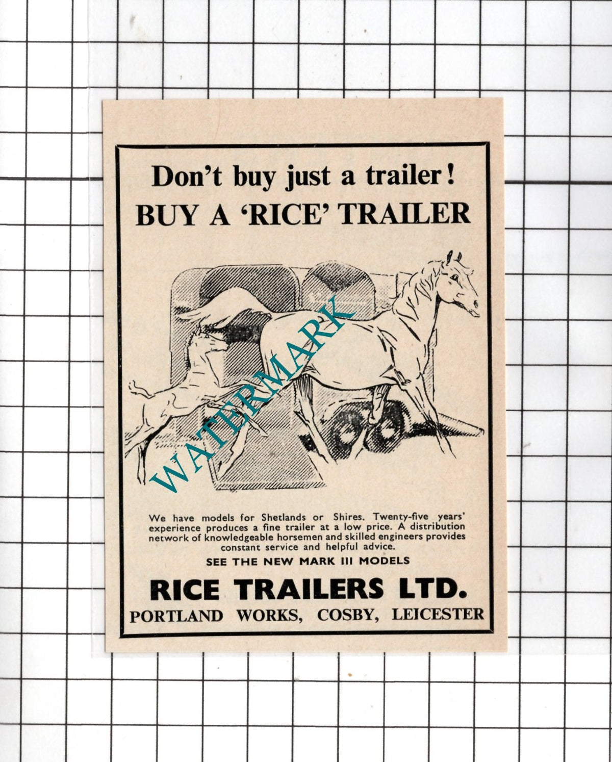Rice Trailers Ltd Portland Works Cosby Leicester - 1967 Small Advert