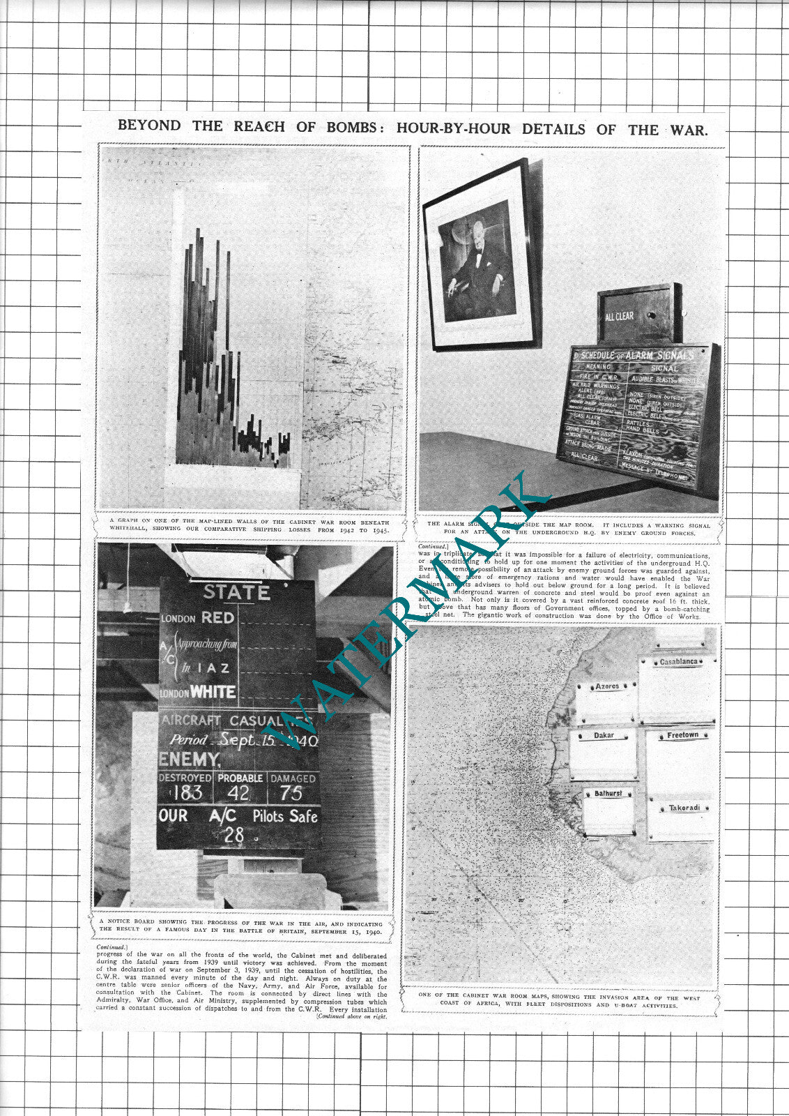 Winston Churchill Underground Whitehall - 1945 Two-Part Clipping