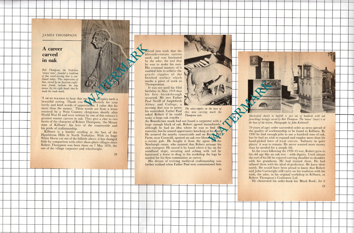 Robert Thompson Mouseman Kilburn Yorkshire - 1982 Small Article