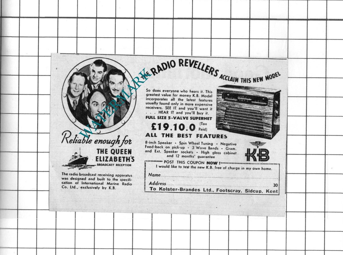 The Radio Revellers KB Radio SMALL ADVERT - 1949 Clipping / Print