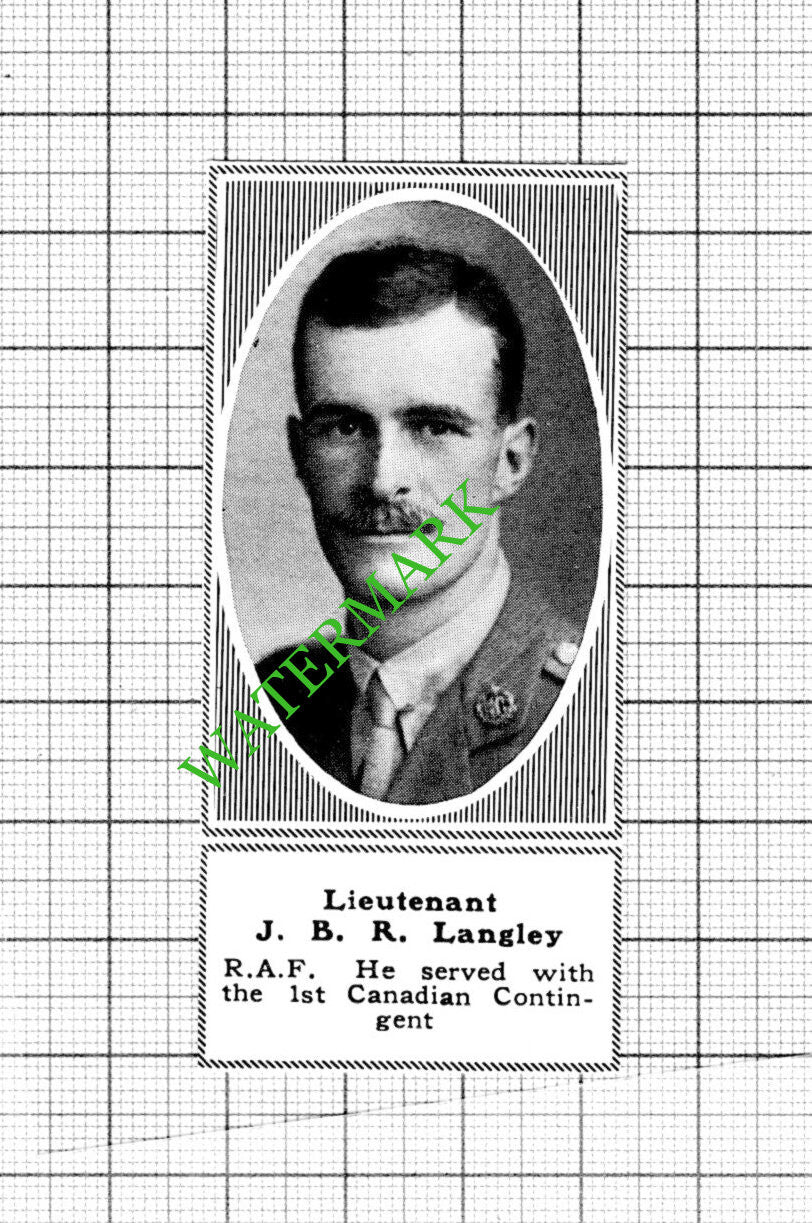 Lt J B R Langley RAF 1st Canadian Great War WW1 - 1918 Small Cutting