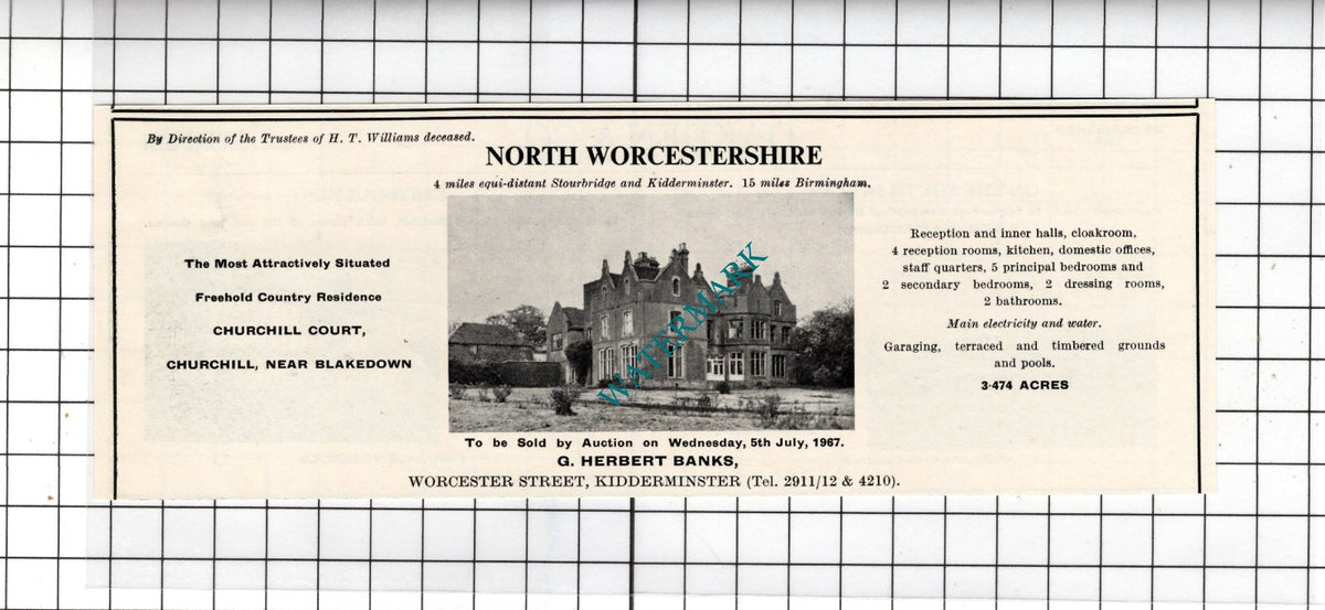 H T Williams Churchill Court Worcestershire Small House Sale Advert - 1967