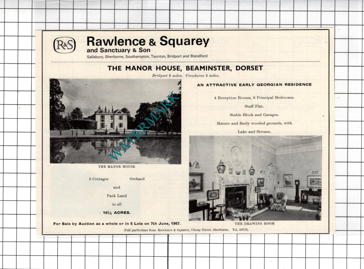 The Manor House Beaminster Dorset - 1967 House Sale Advert