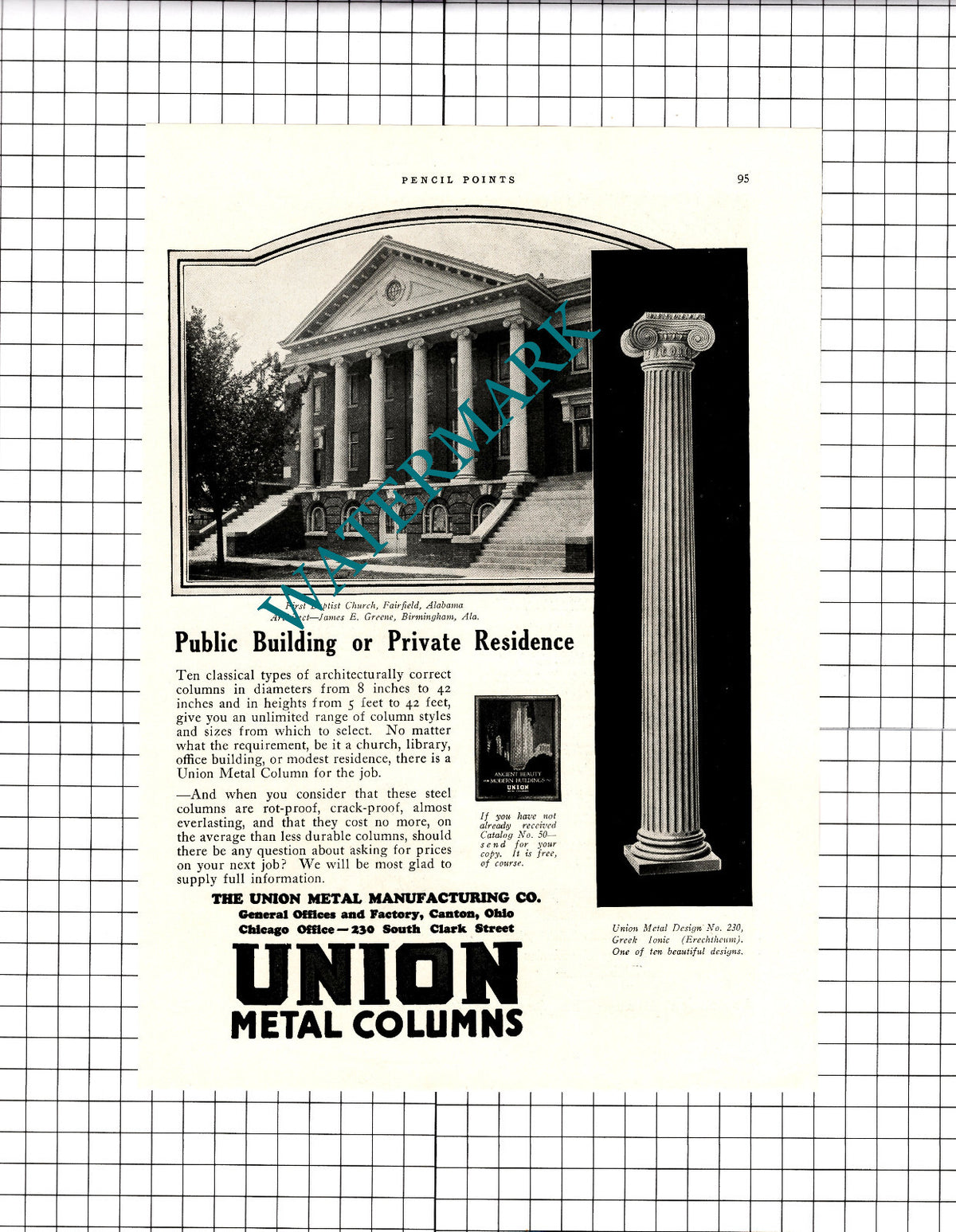 First Baptist Church Fairfield Alabama James Greene Architect - 1926 Advert