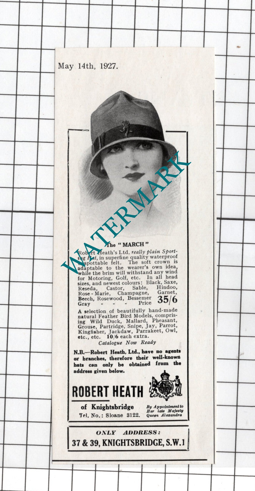 Robert Heath Of Knightsbridge Hats Small Advert - 1927 Clipping