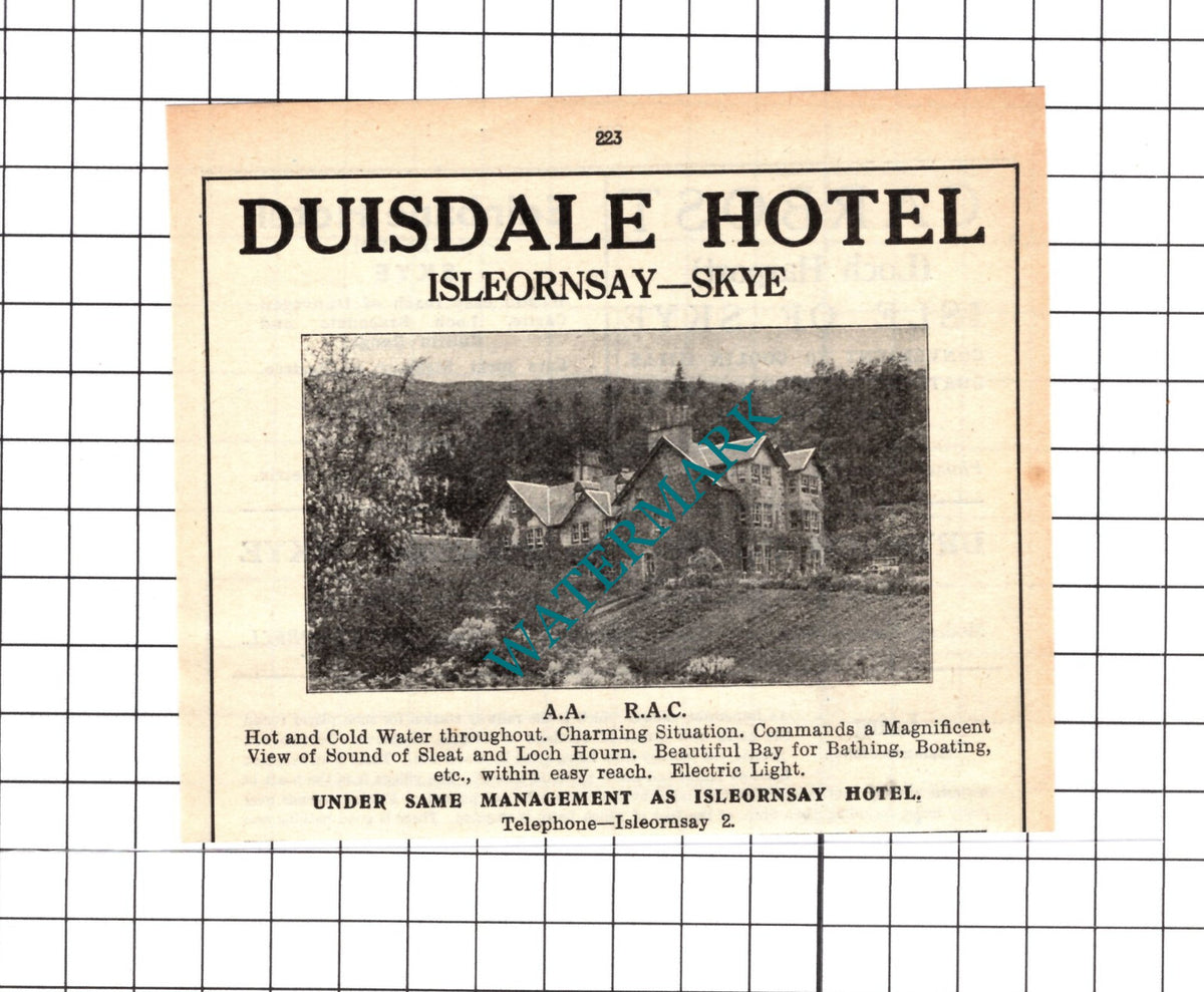 Duisdale Hotel Islornsay Skye Small Advert - 1939 Cutting