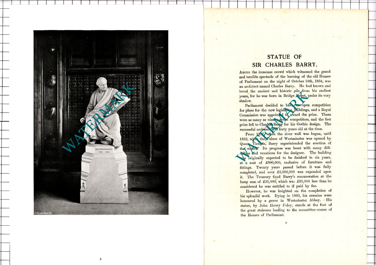 Sir Charles Barry Architect Statue Foley Parliament - c.1904 Article / Print