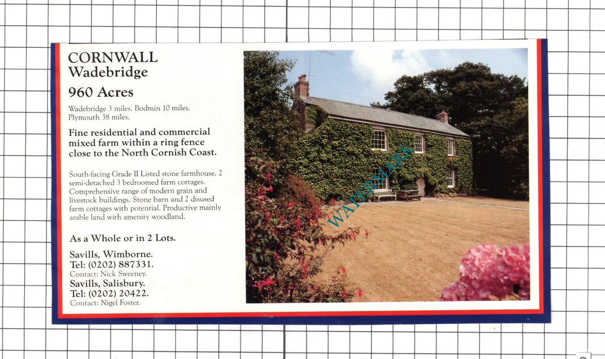 Wadebridge Cornwall Farm House Sale Advert - c.1990 Clipping