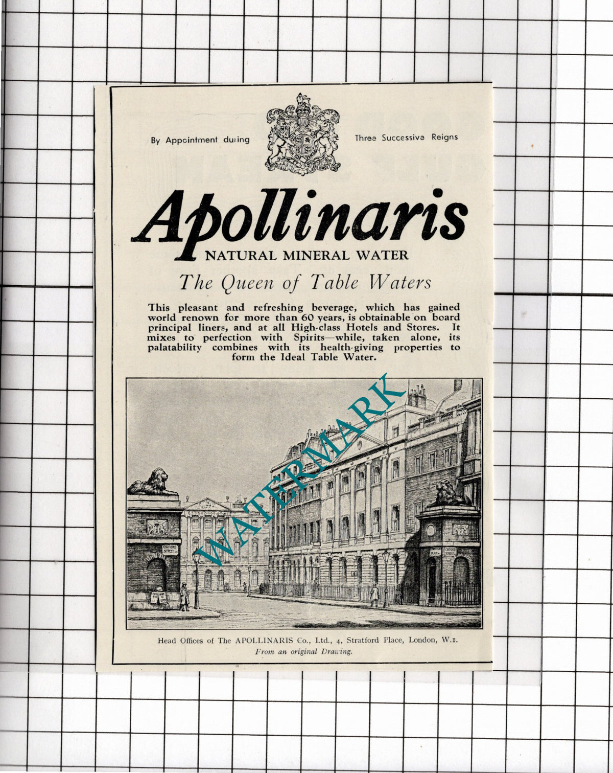 Apollinaris Co Ltd Stratford Place London Mineral Water ADVERT -1936 Clipping