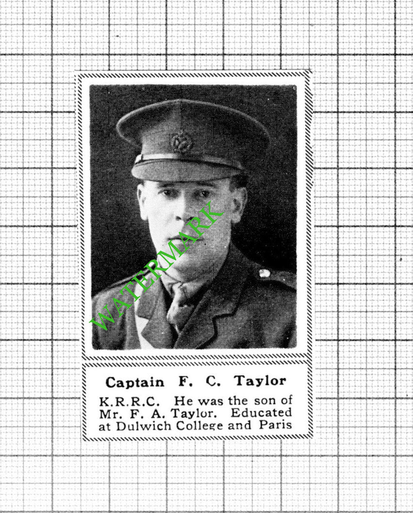 Captain F C Taylor KRRC Great War WW1 - 1918 Small Cutting