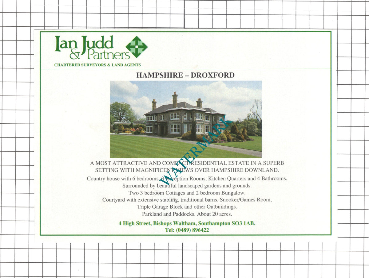 Droxford Hampshire House Sale Advert - 1991 Clipping / Print