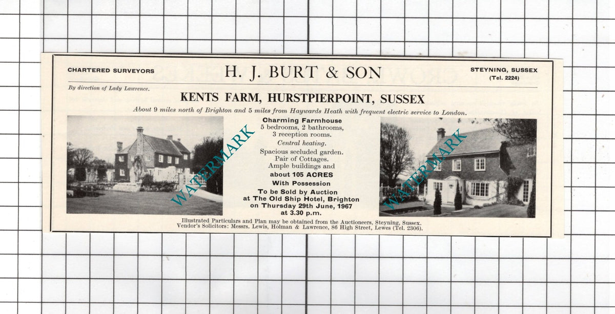 Kents Farm Hurstpierpoint Sussex Lady Lawrence -1967 Small House Advert