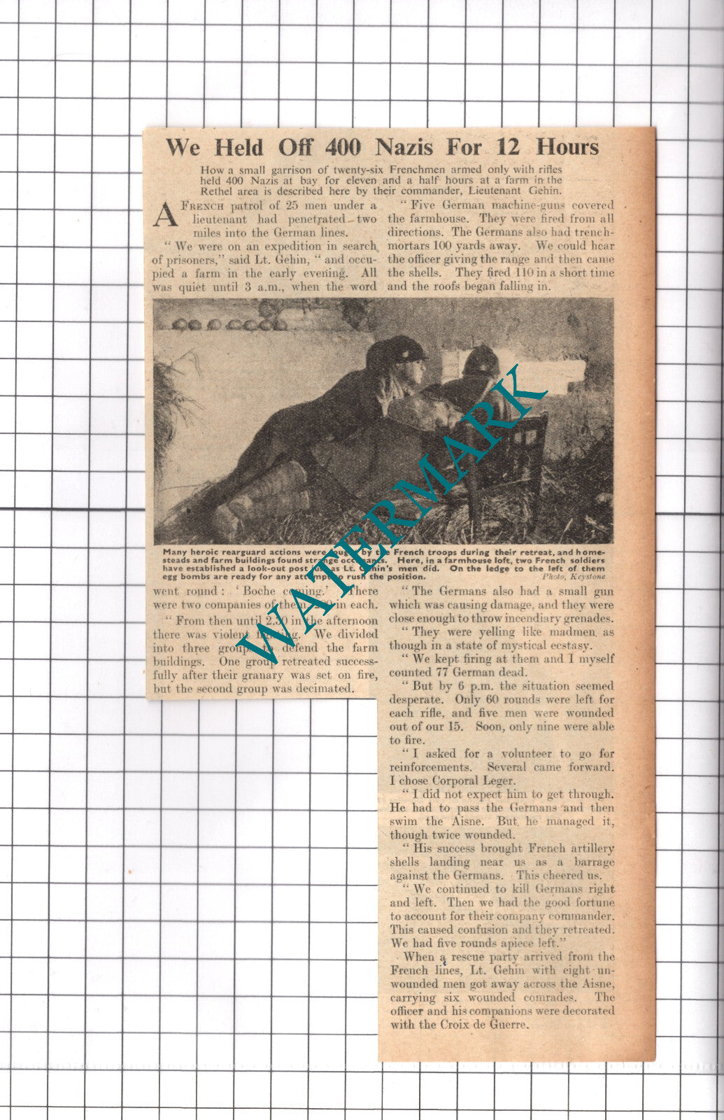 Lieutenant Gehin Rethel France Corporal Leger WW2 - 1940 Clipping / Print