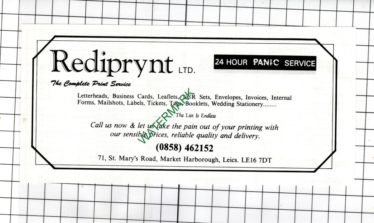 Rediprynt Ltd Market Harborough Leicestershire - 1990 Small Advert