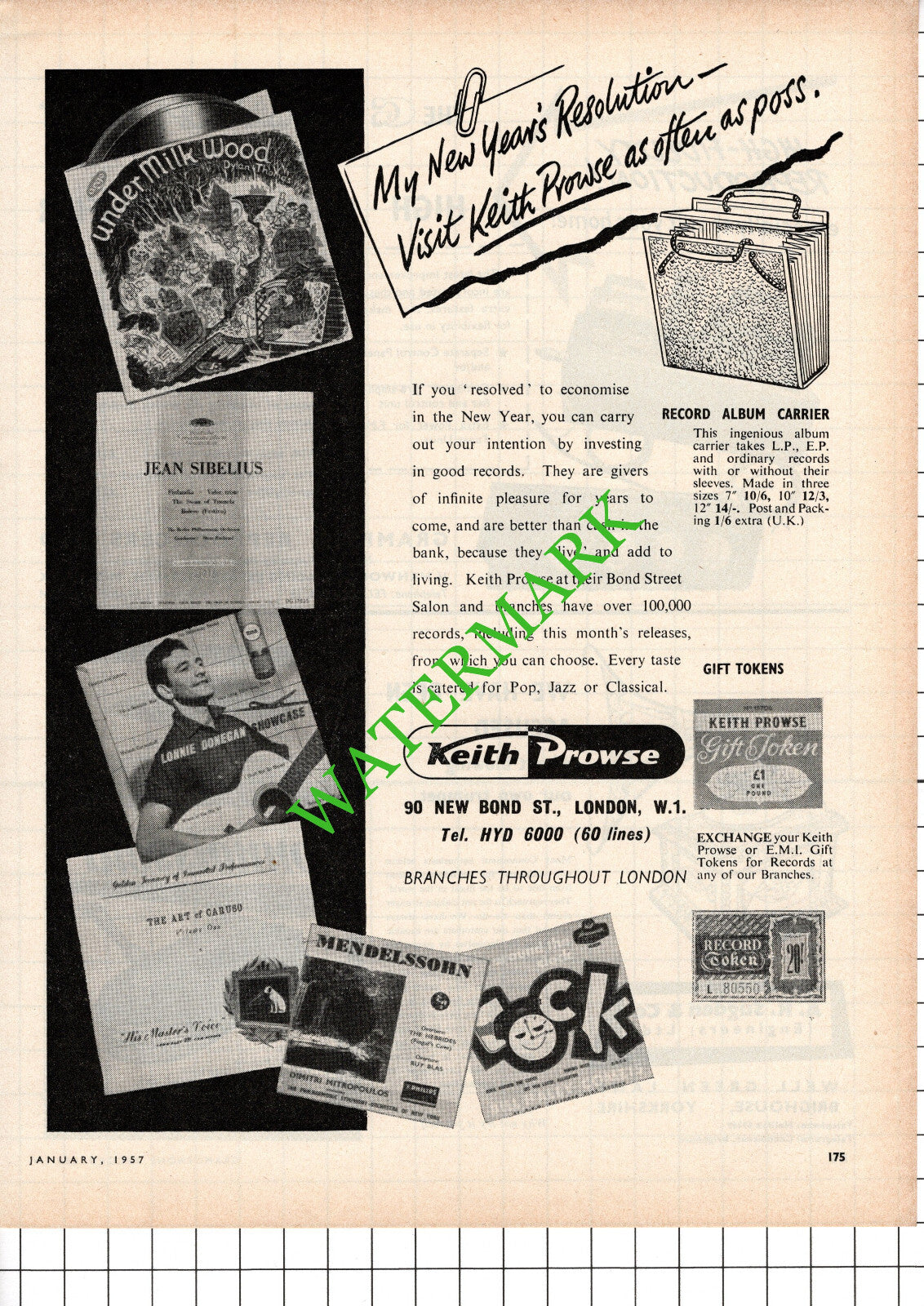 Keith Prowse New Bond Street London ADVERT - 1957 Cutting / Print